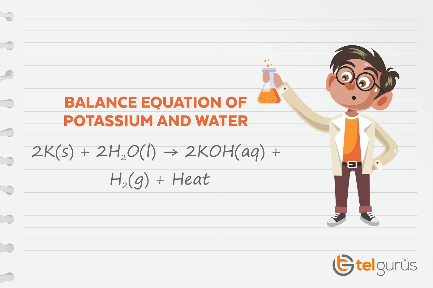 A balanced chemical equation for a reaction between potassium and