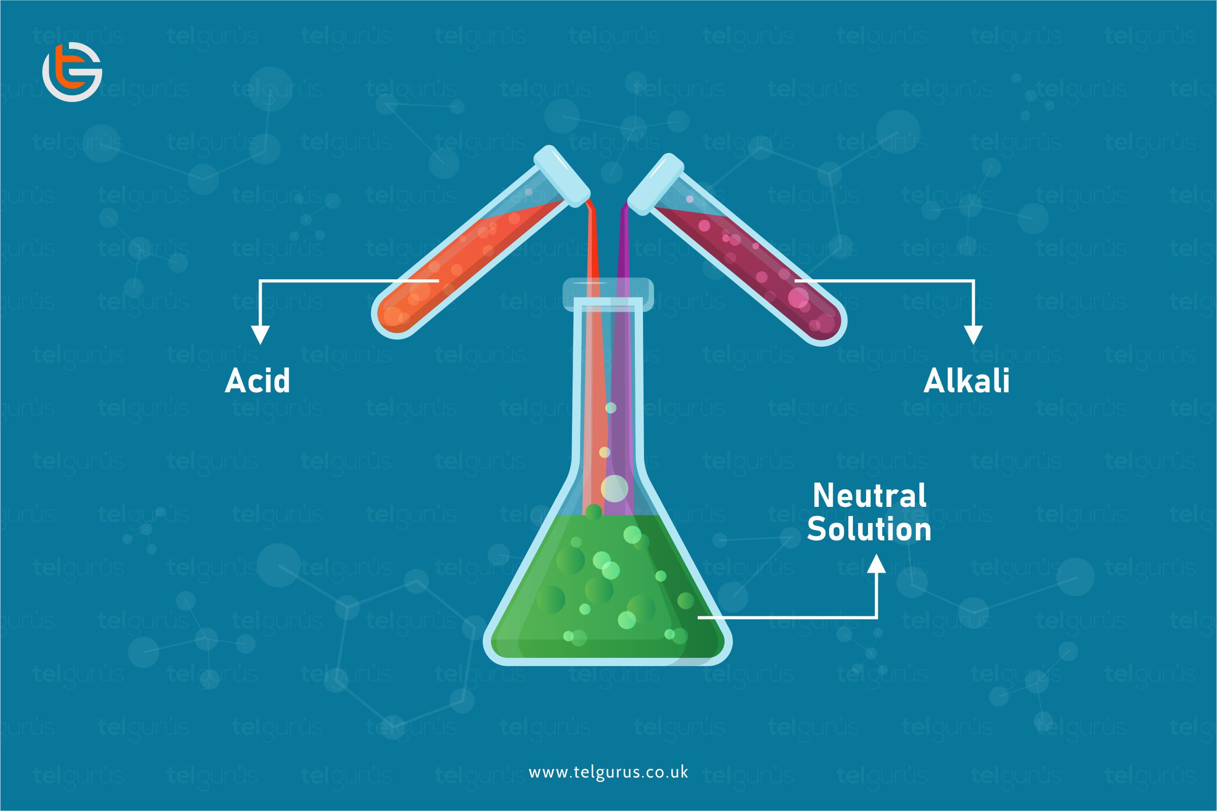 Explain what occurs when an acid reacts with an alkali in terms of ions and molecules. Also, show the equation.