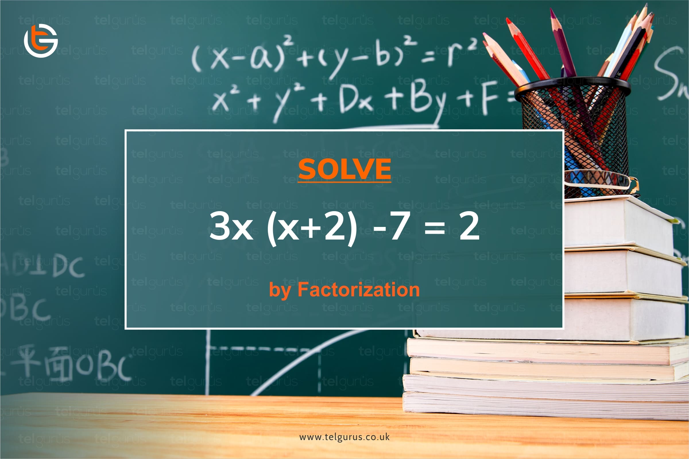 Simplify and then solve by factorization 3x ( x + 2 ) - 7 = 2 , to find x.